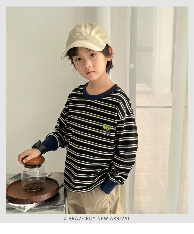 Kids Striped Long Sleeve T-Shirt Boys Korean Style — feature 2
