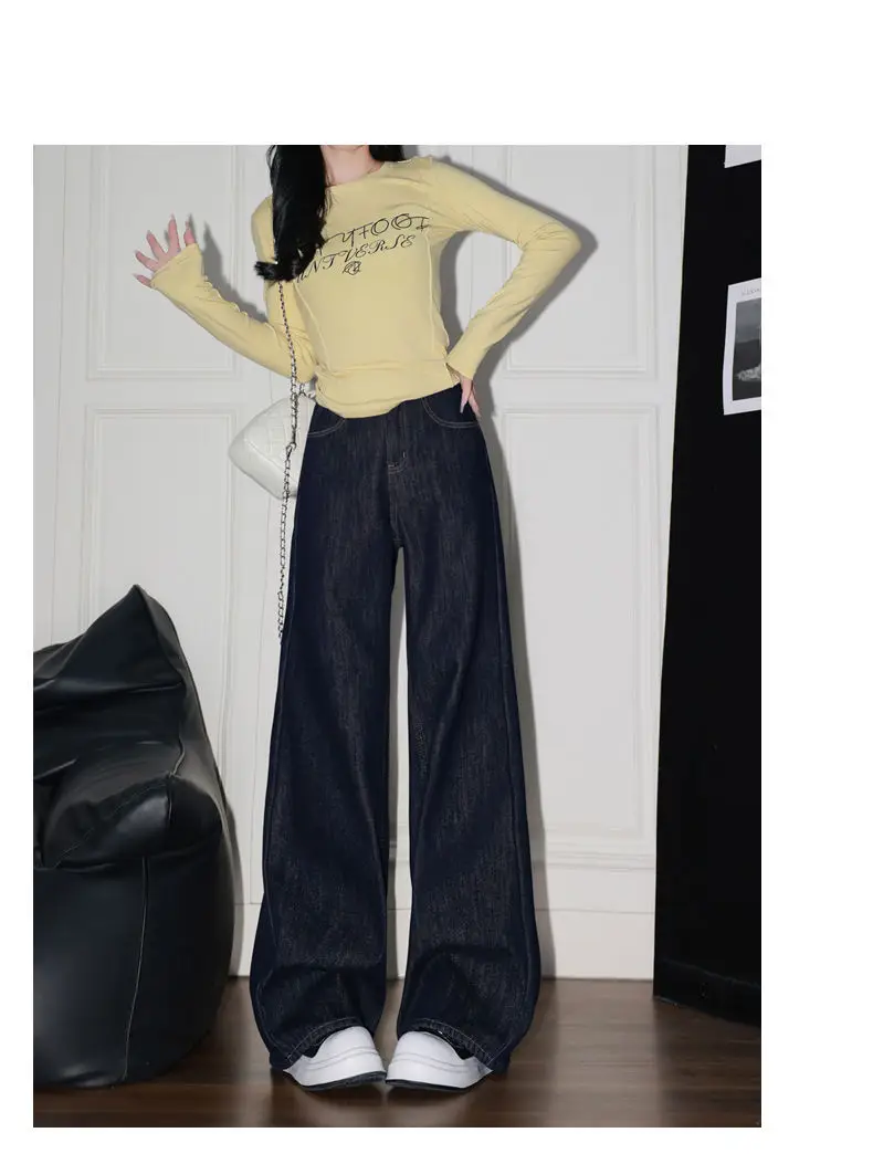 Korean Style Women Dark Blue Wide Leg Denim Pants — feature 4