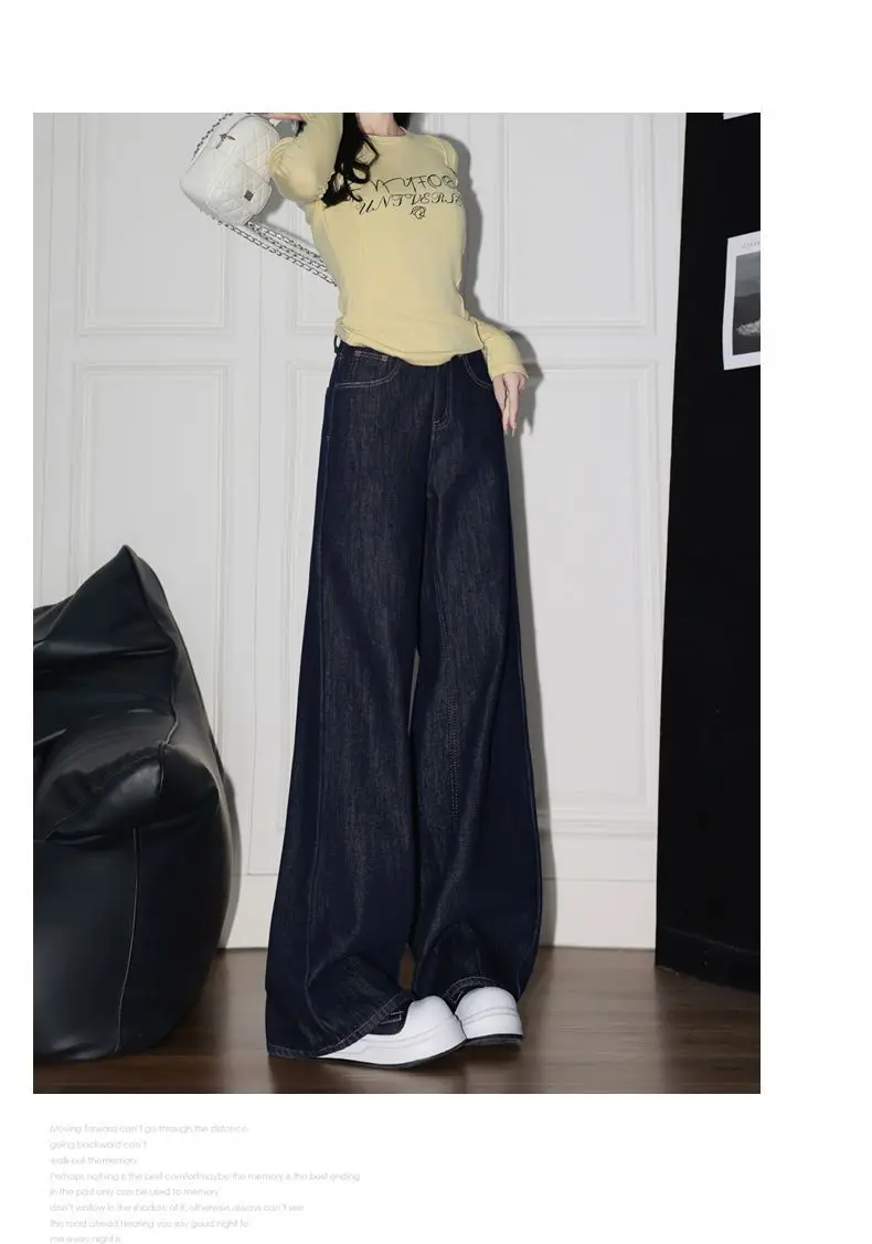 Korean Style Women Dark Blue Wide Leg Denim Pants — feature 5