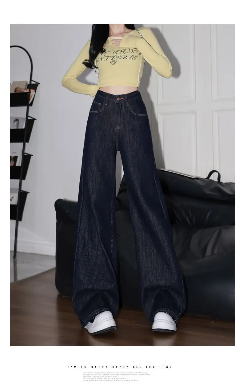 Korean Style Women Dark Blue Wide Leg Denim Pants — feature 7