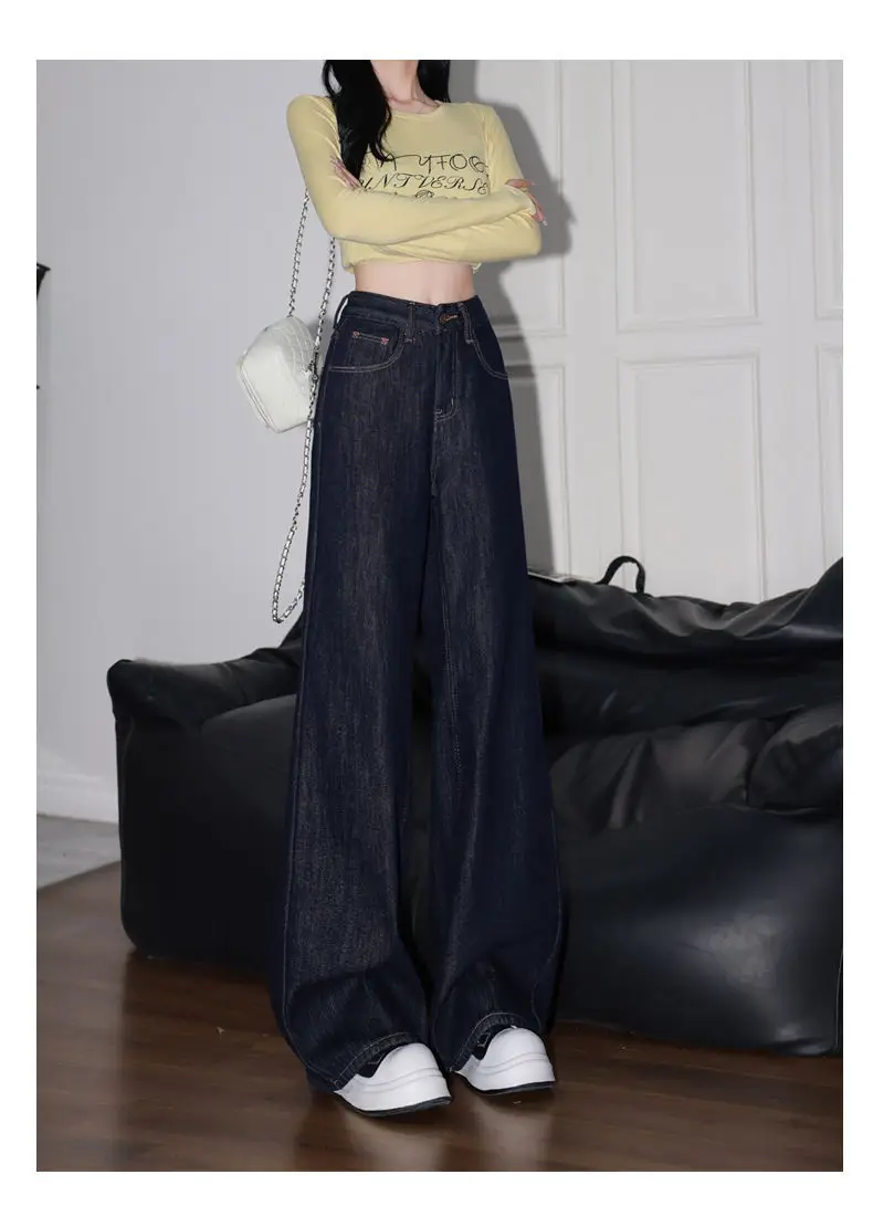 Korean Style Women Dark Blue Wide Leg Denim Pants — feature 8
