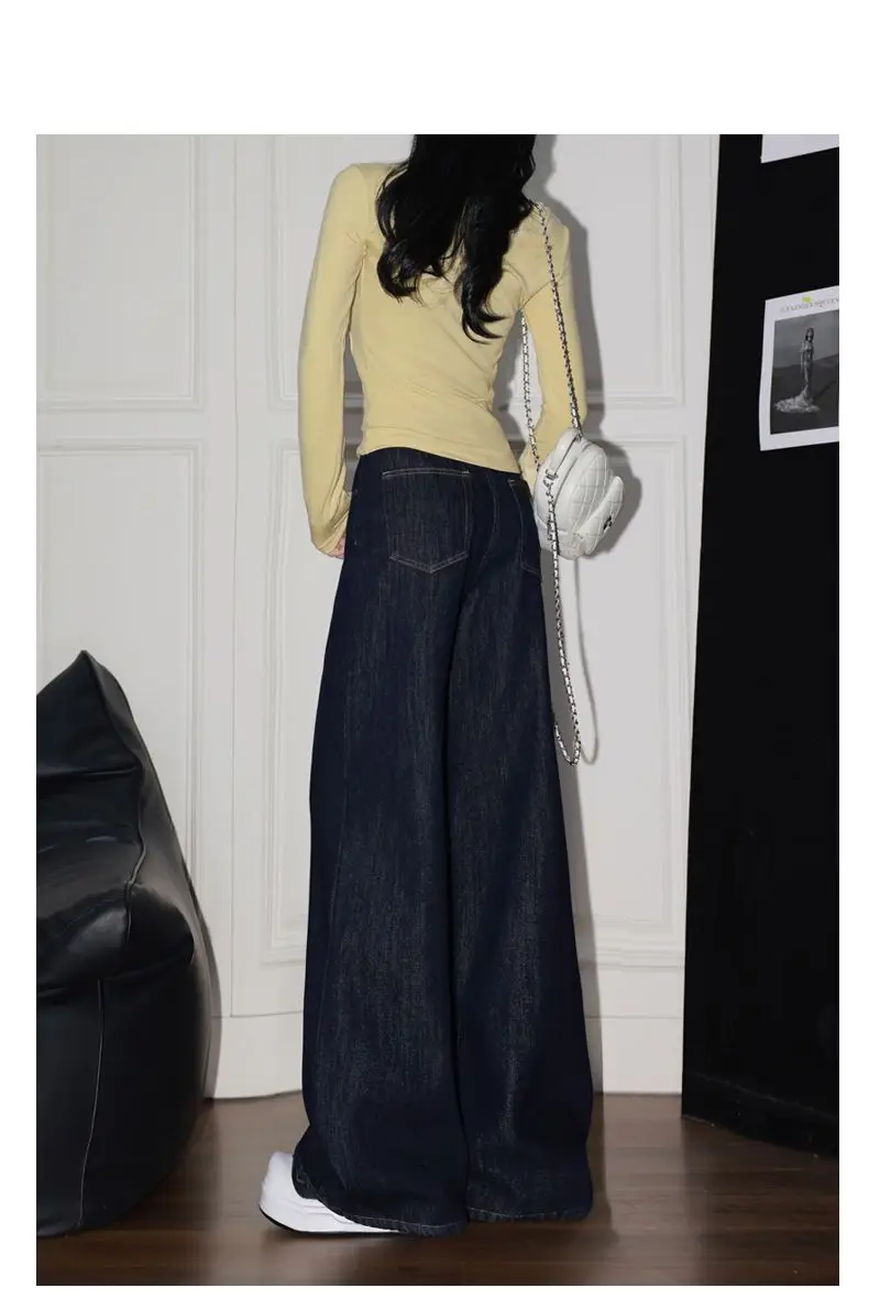 Korean Style Women Dark Blue Wide Leg Denim Pants — feature 9