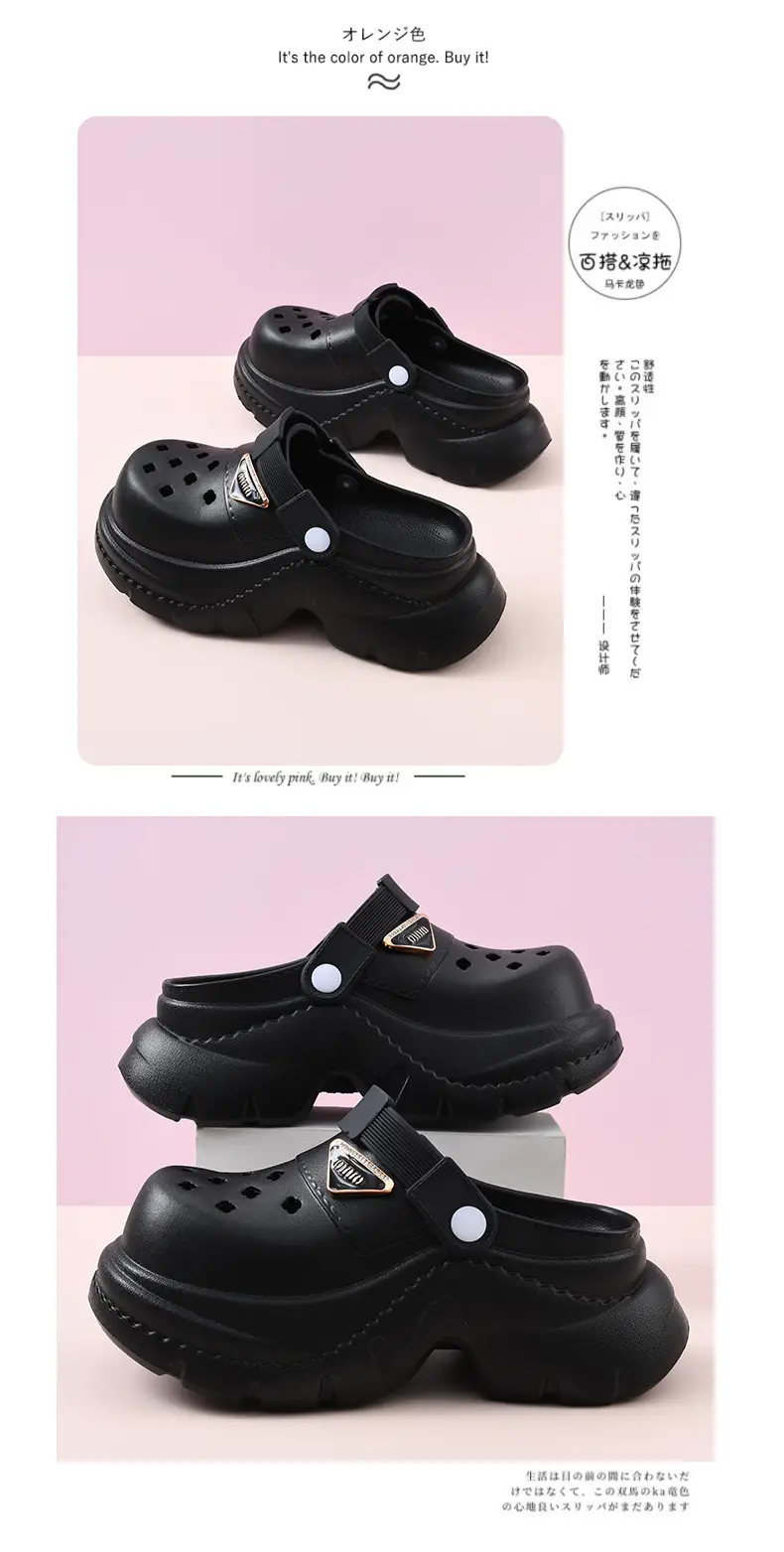 Thick-soled hole shoes women's summer outdoor wear heightening non-slip toe-covered EVA breathable non-smelly feet wear-resistant beach slippers — feature 11