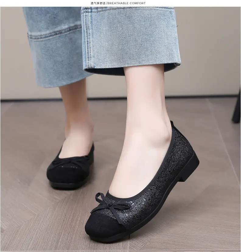 French Style Sequin Flat Women's Shoes with Bow — feature 17