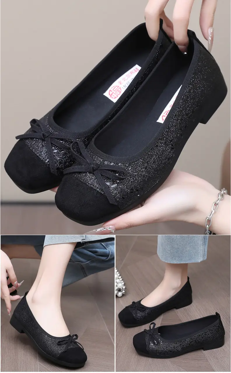 French Style Sequin Flat Women's Shoes with Bow — feature 18