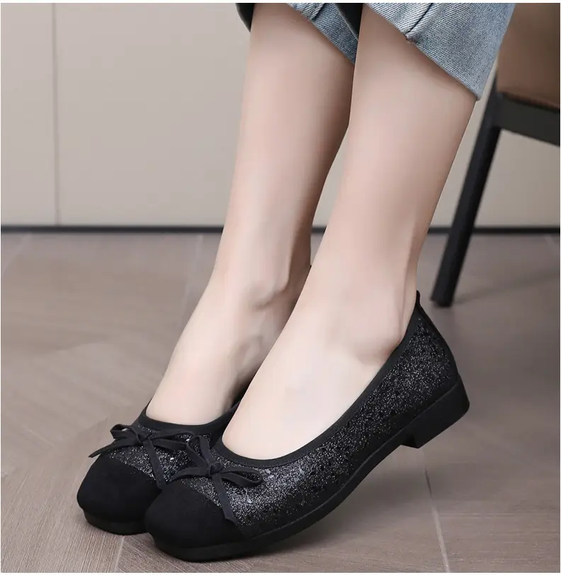 French Style Sequin Flat Women's Shoes with Bow — feature 19
