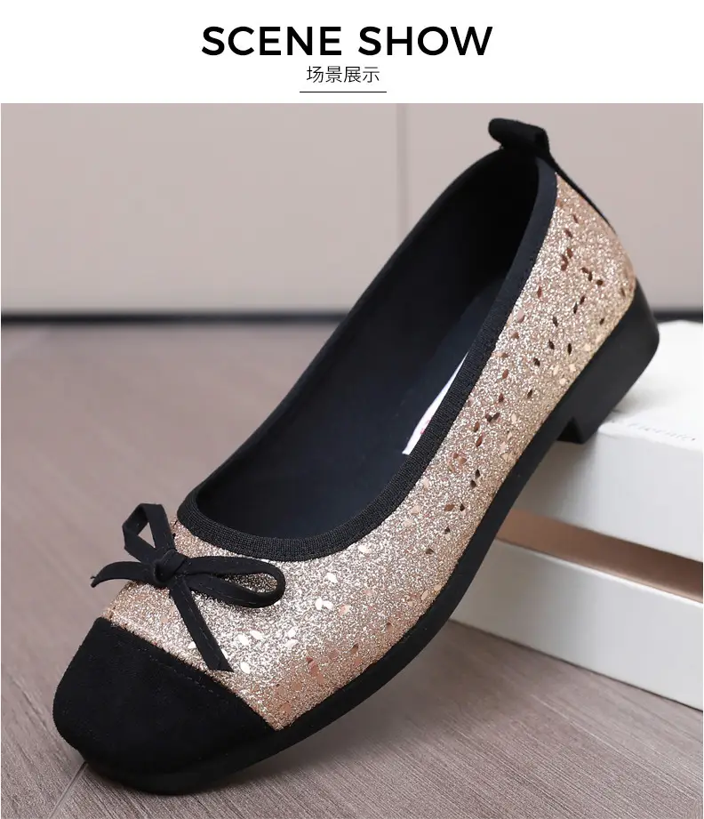 French Style Sequin Flat Women's Shoes with Bow — feature 23