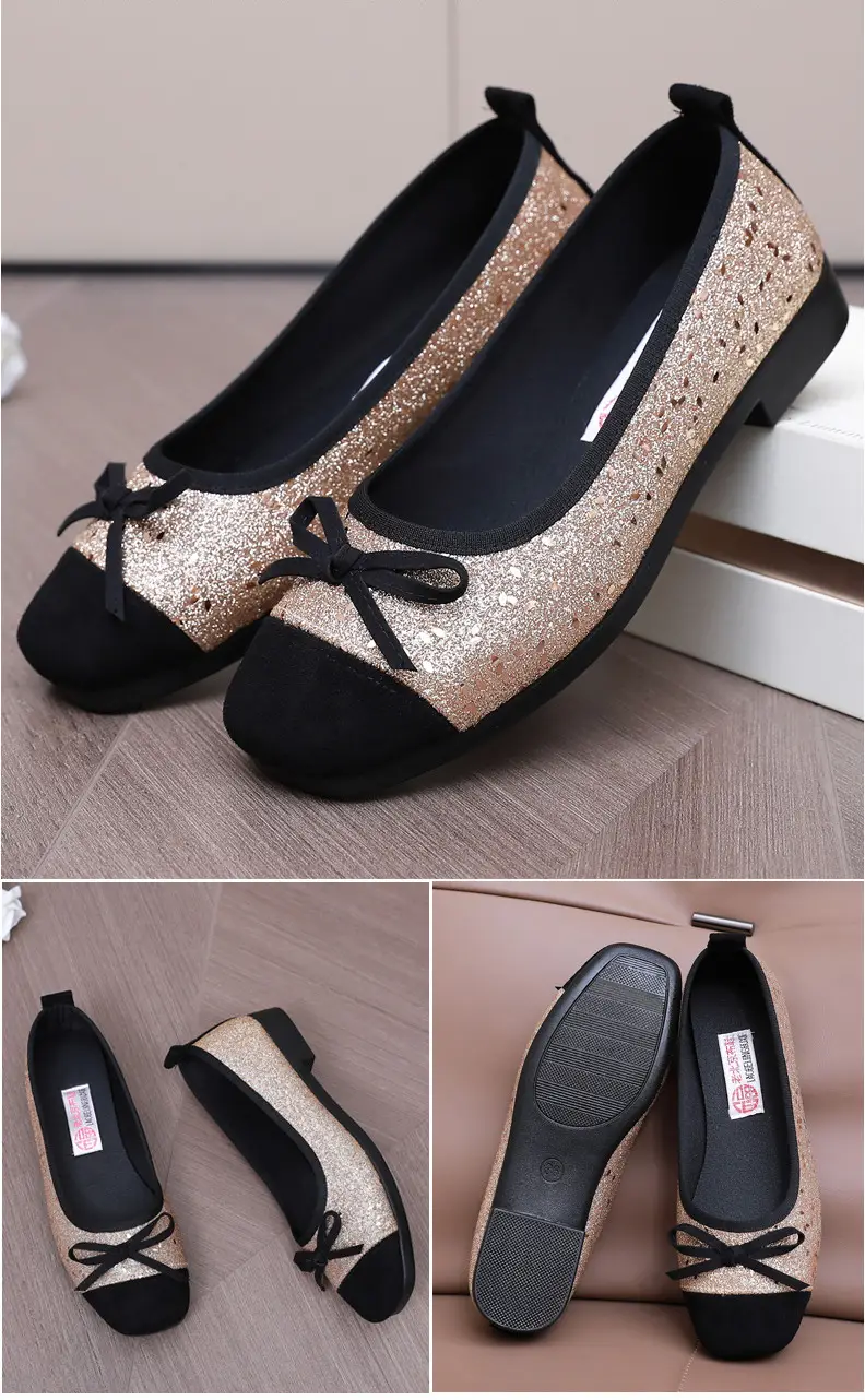 French Style Sequin Flat Women's Shoes with Bow — feature 24