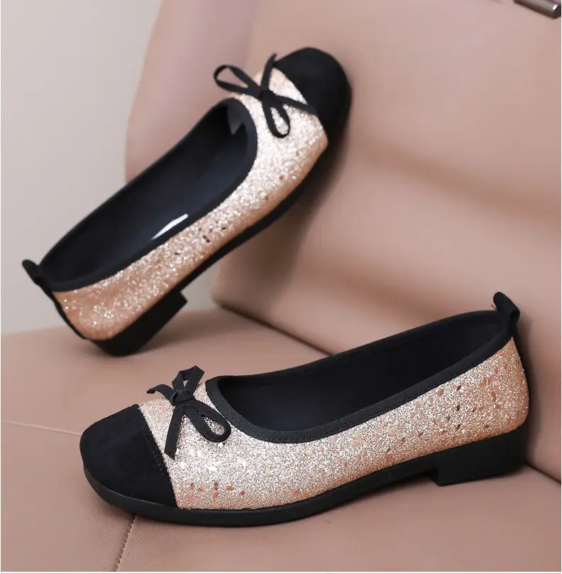 French Style Sequin Flat Women's Shoes with Bow — feature 25
