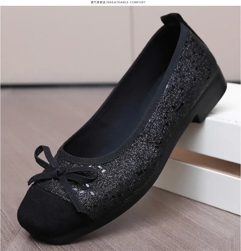 French Style Sequin Flat Women's Shoes with Bow — feature 27