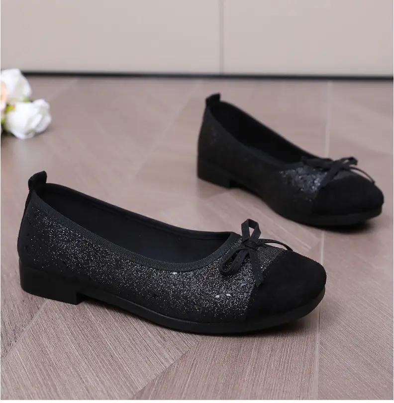 French Style Sequin Flat Women's Shoes with Bow — feature 29
