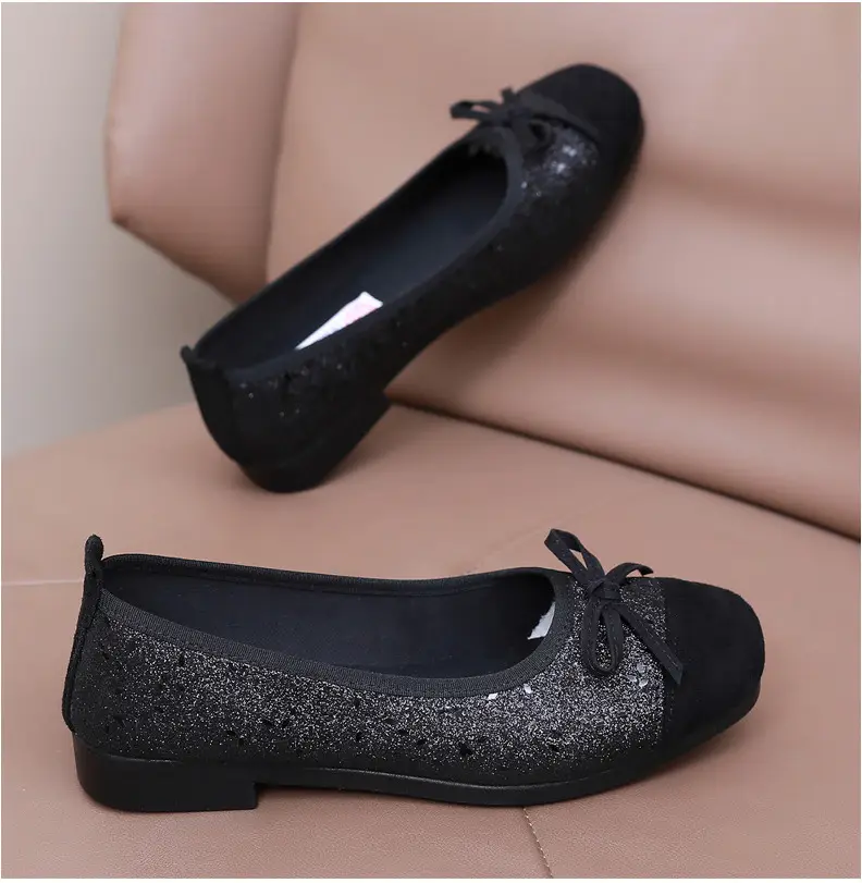 French Style Sequin Flat Women's Shoes with Bow — feature 31