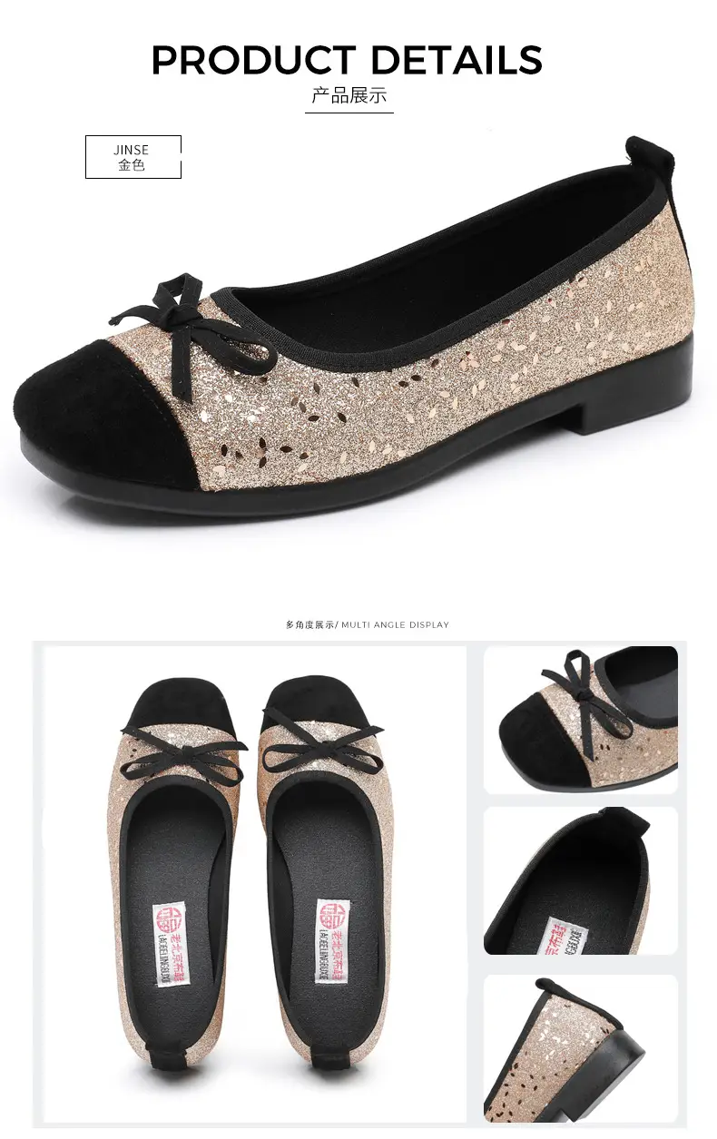 French Style Sequin Flat Women's Shoes with Bow — feature 32