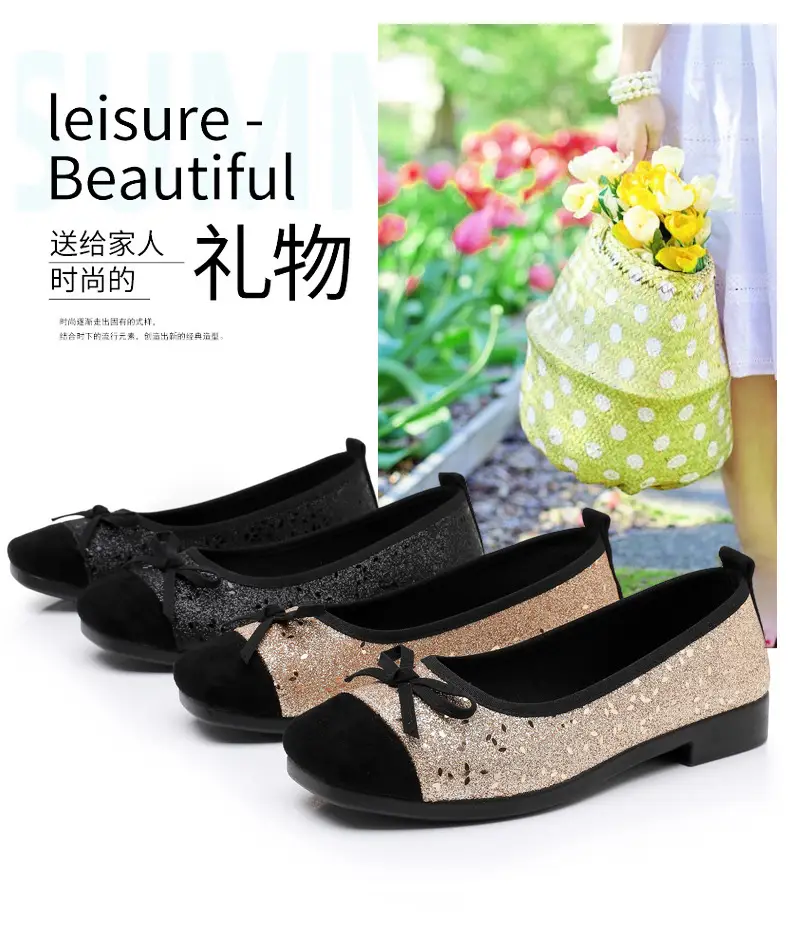 French Style Sequin Flat Women's Shoes with Bow — feature 7