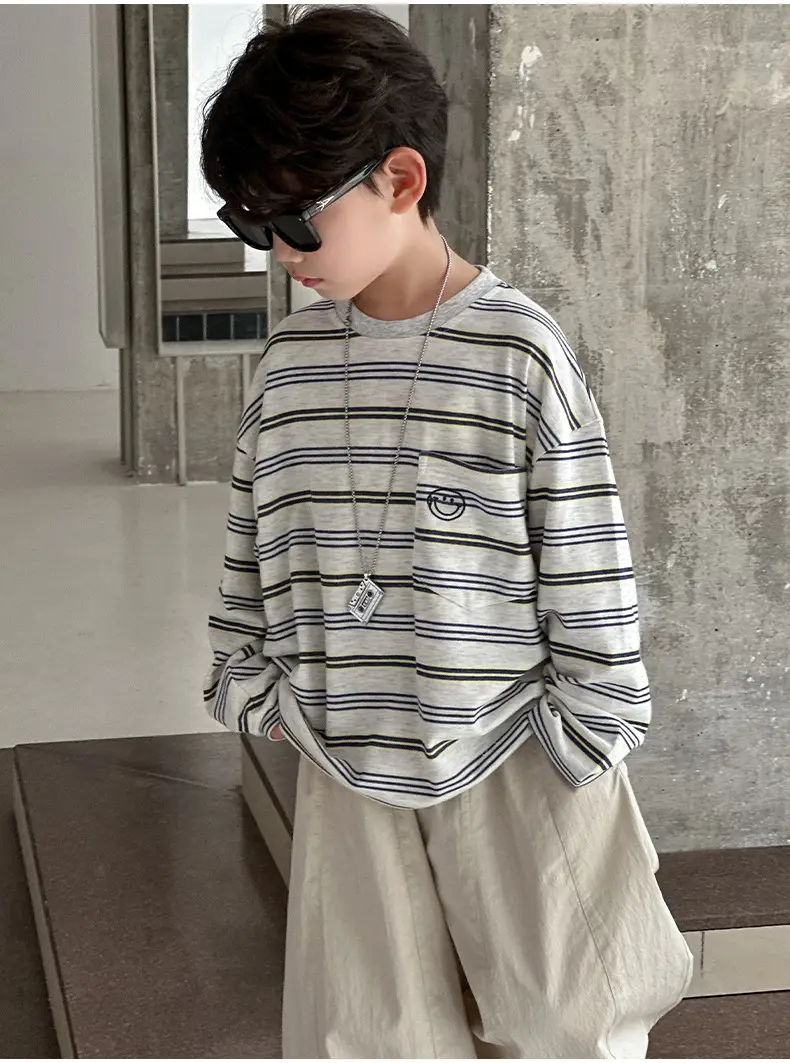 Boys Striped Long Sleeve T-Shirt Medium to XL — feature 11
