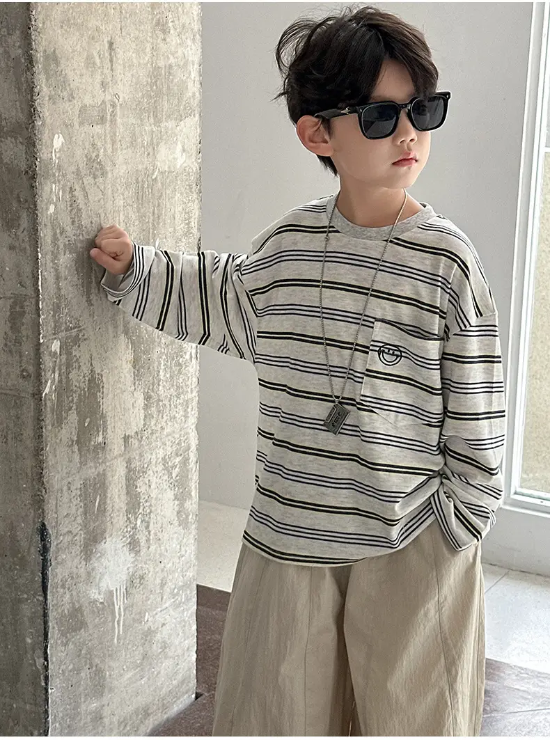 Boys Striped Long Sleeve T-Shirt Medium to XL — feature 13