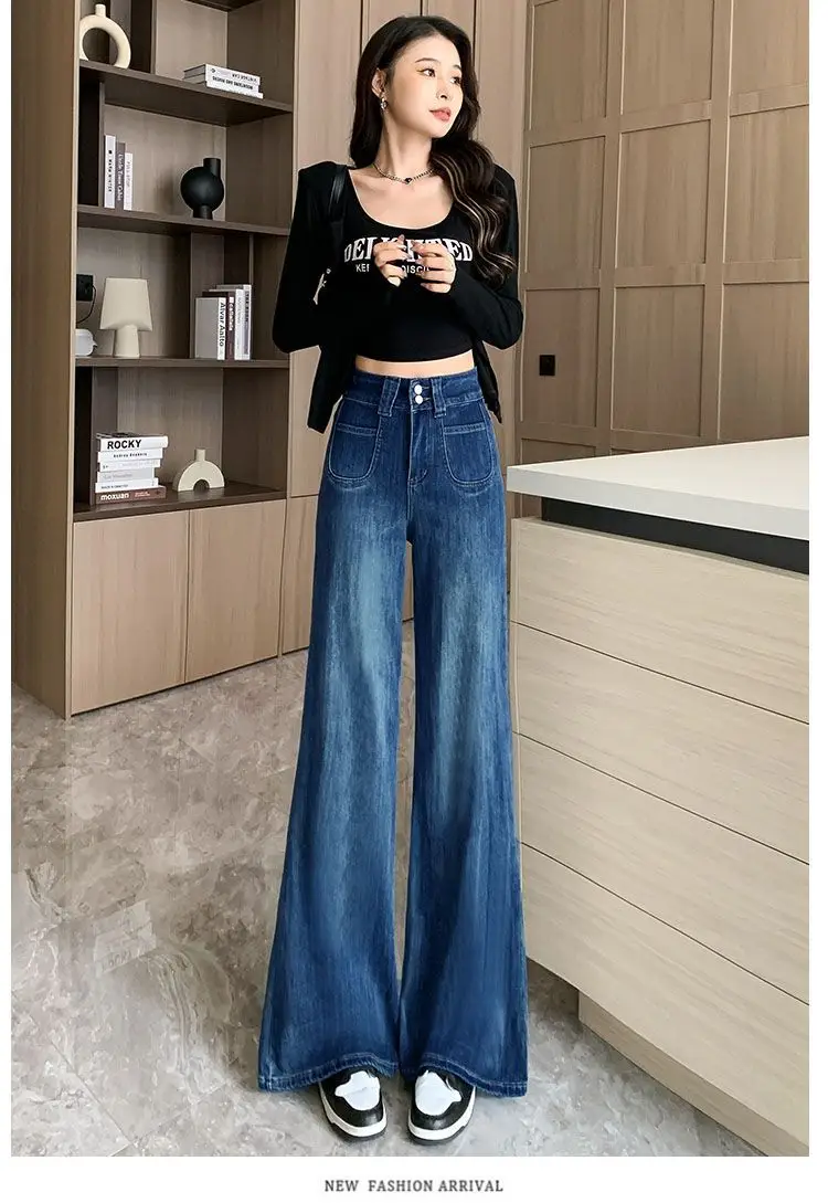 Women Wide Leg Pants Dark Blue Stretch Loose Fit 2025 — feature 10