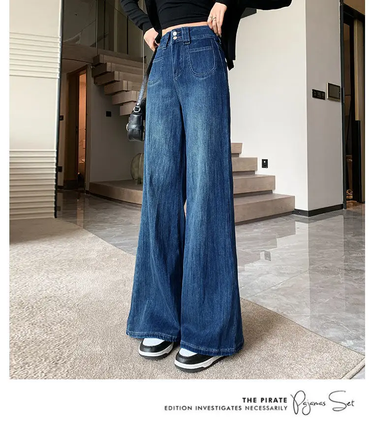 Women Wide Leg Pants Dark Blue Stretch Loose Fit 2025 — feature 11