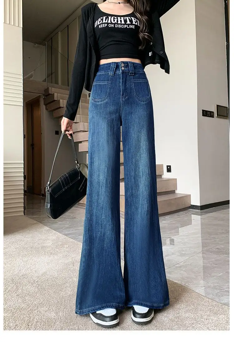 Women Wide Leg Pants Dark Blue Stretch Loose Fit 2025 — feature 12