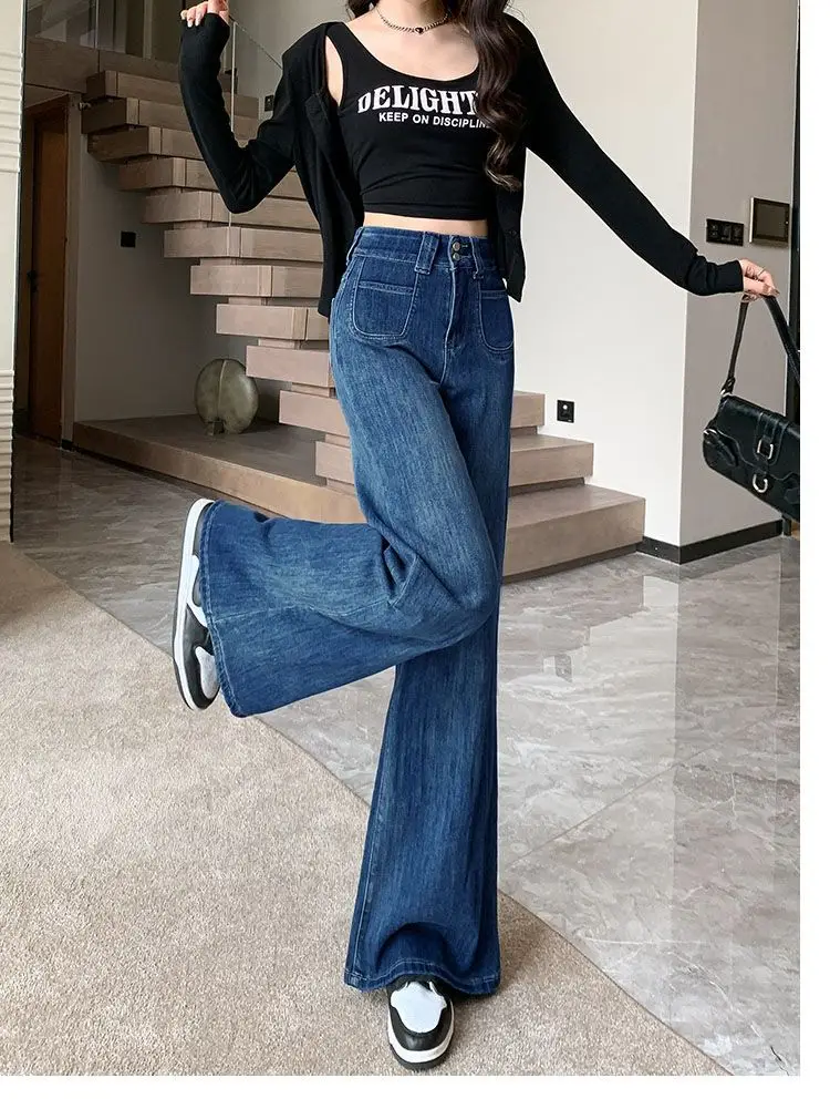 Women Wide Leg Pants Dark Blue Stretch Loose Fit 2025 — feature 13