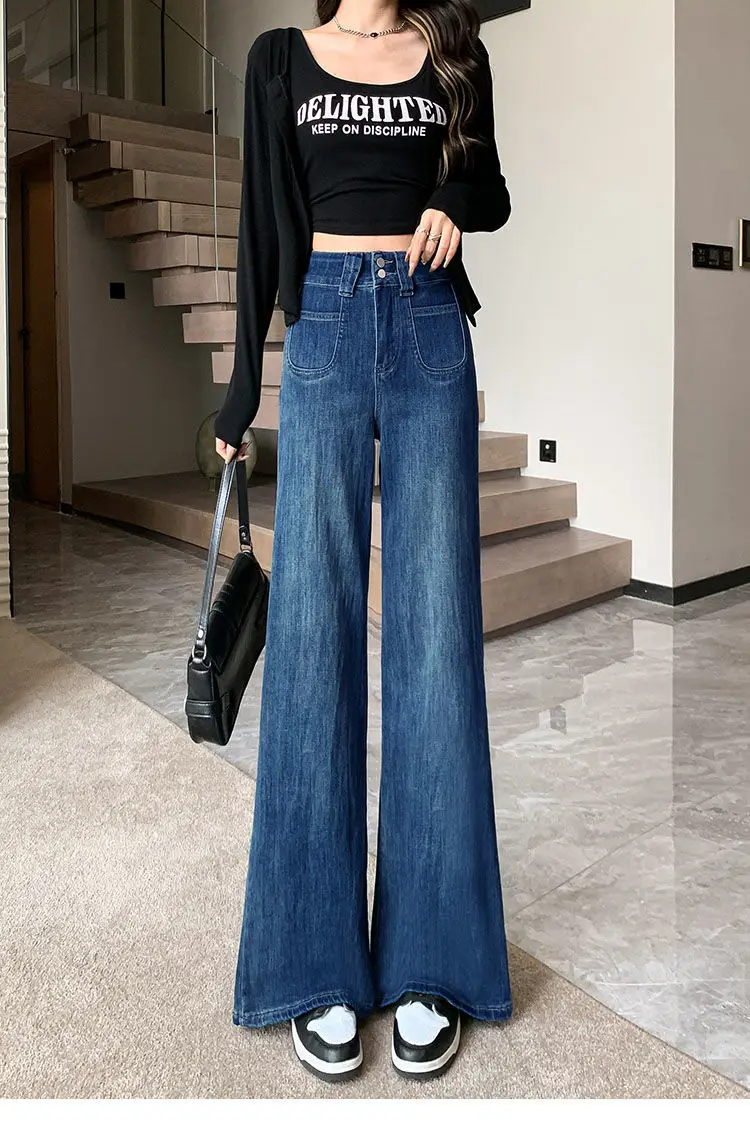 Women Wide Leg Pants Dark Blue Stretch Loose Fit 2025 — feature 14