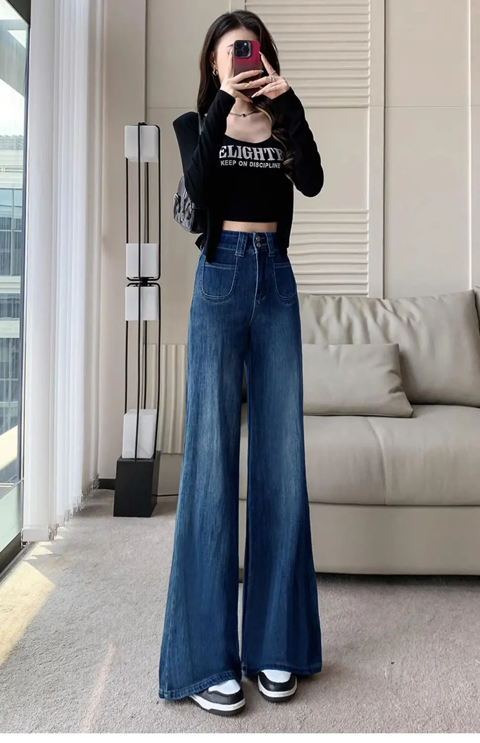 Women Wide Leg Pants Dark Blue Stretch Loose Fit 2025 — feature 15