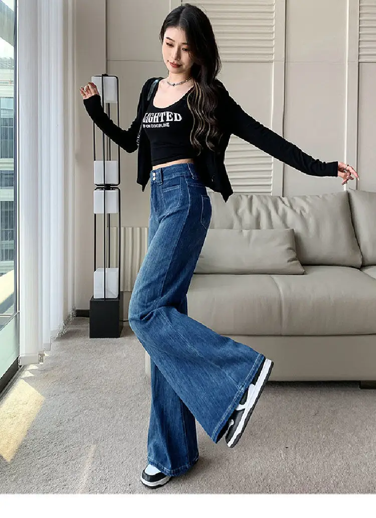 Women Wide Leg Pants Dark Blue Stretch Loose Fit 2025 — feature 16