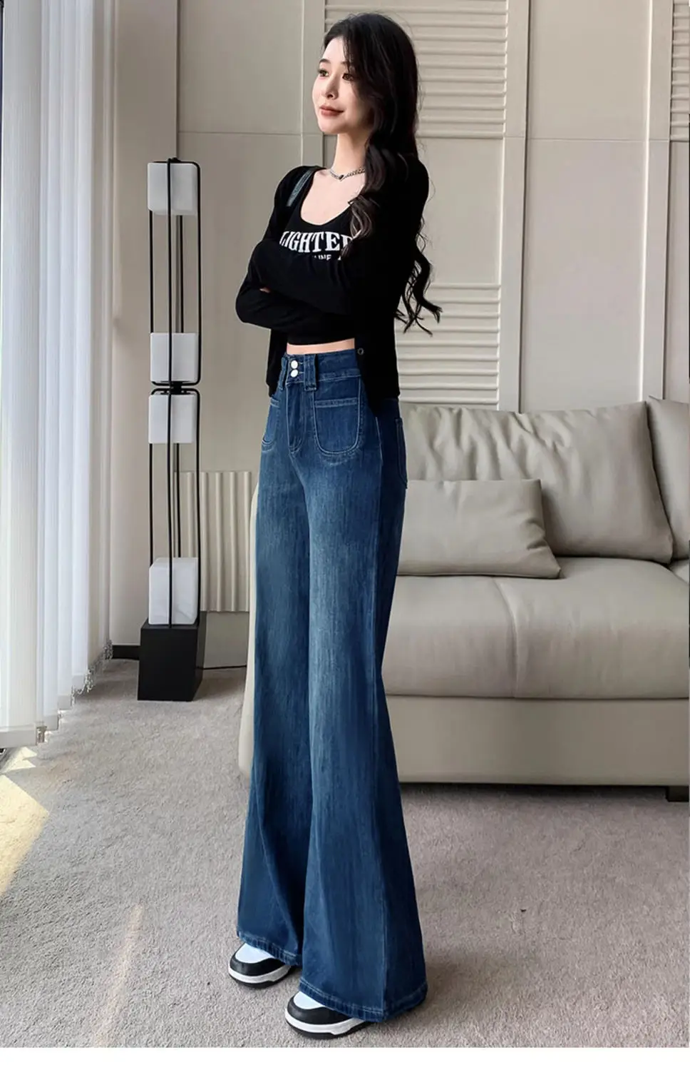 Women Wide Leg Pants Dark Blue Stretch Loose Fit 2025 — feature 17