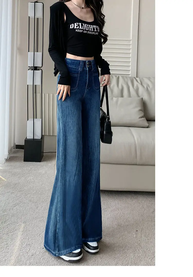 Women Wide Leg Pants Dark Blue Stretch Loose Fit 2025 — feature 18