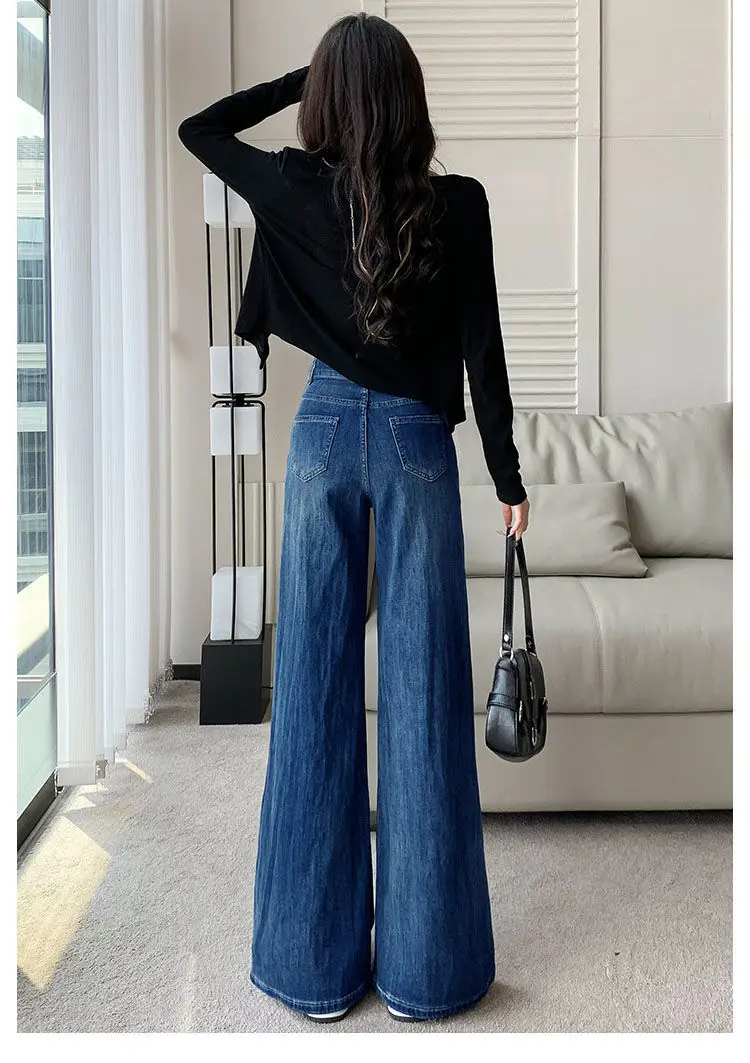 Women Wide Leg Pants Dark Blue Stretch Loose Fit 2025 — feature 19