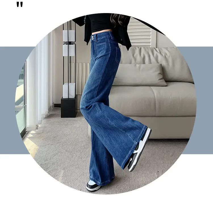 Women Wide Leg Pants Dark Blue Stretch Loose Fit 2025 — feature 7