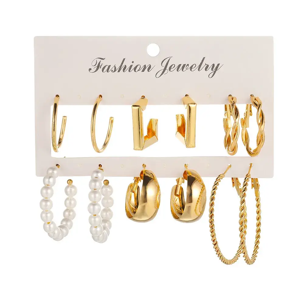 Gold Plated Spiral Earrings & Studs Set for Women - Image 71