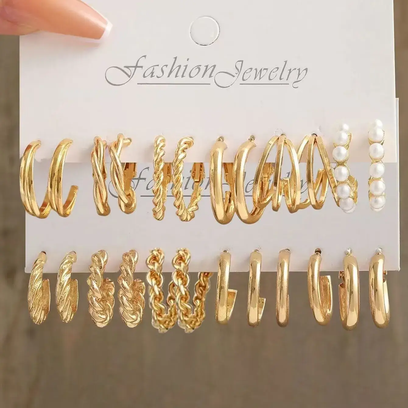 Gold Plated Spiral Earrings & Studs Set for Women - Image 11