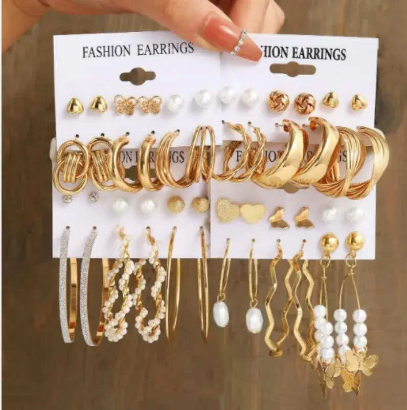 Gold Plated Spiral Earrings & Studs Set for Women - Image 16