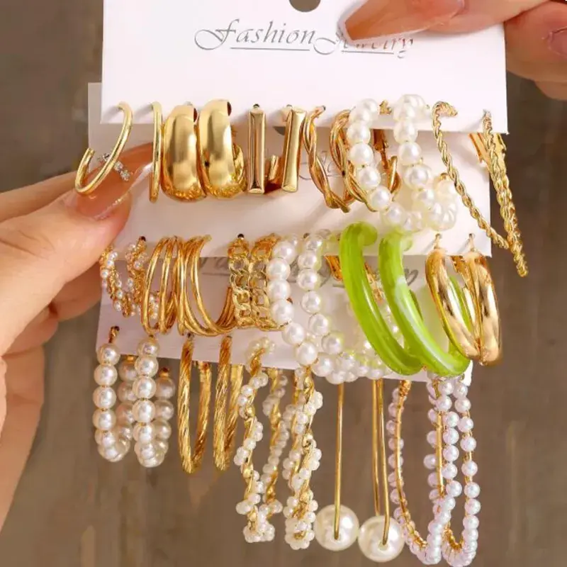 Gold Plated Spiral Earrings & Studs Set for Women - Image 22