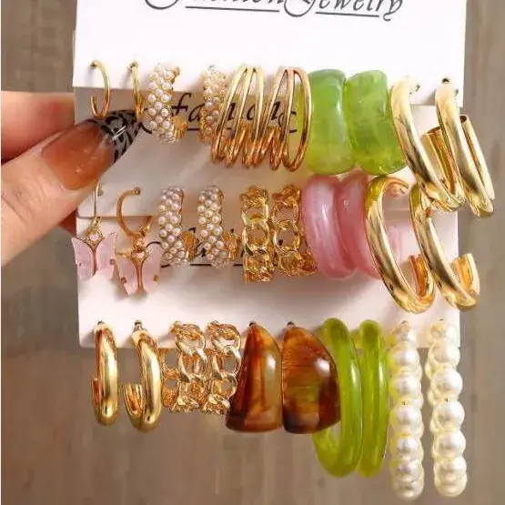 Gold Plated Spiral Earrings & Studs Set for Women - Image 23