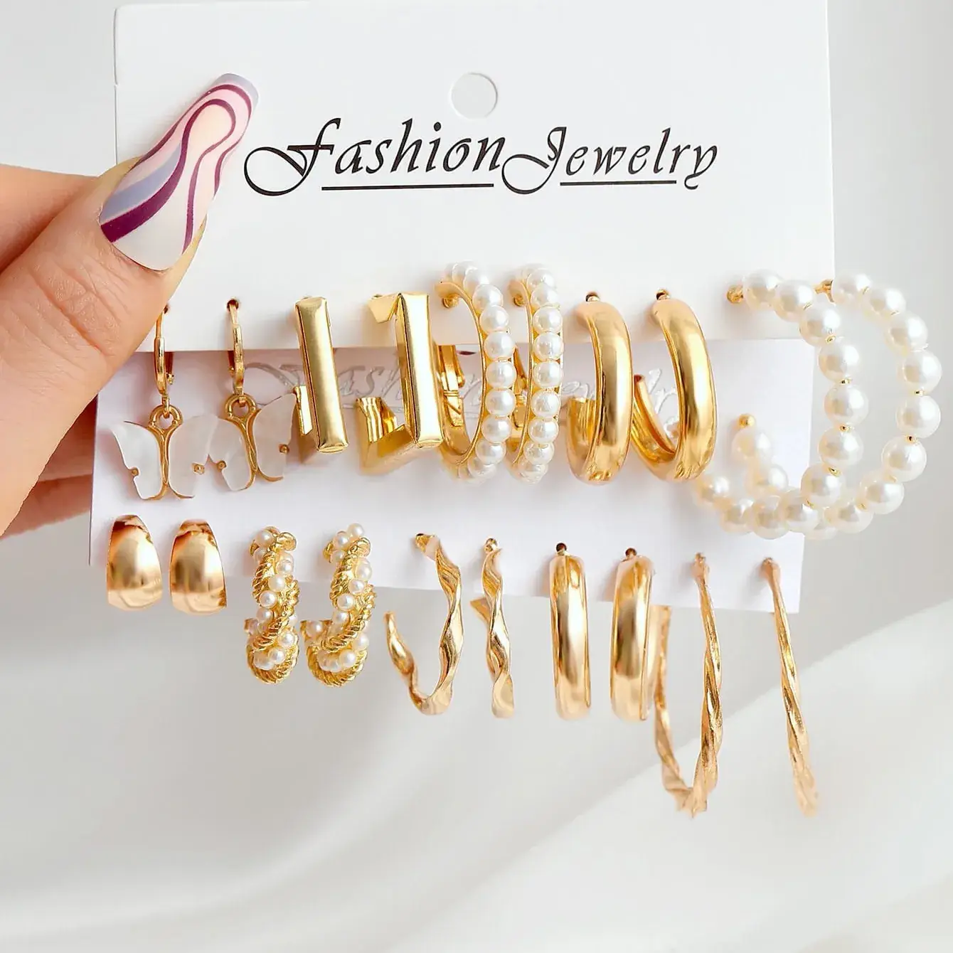 Gold Plated Spiral Earrings & Studs Set for Women - Image 27
