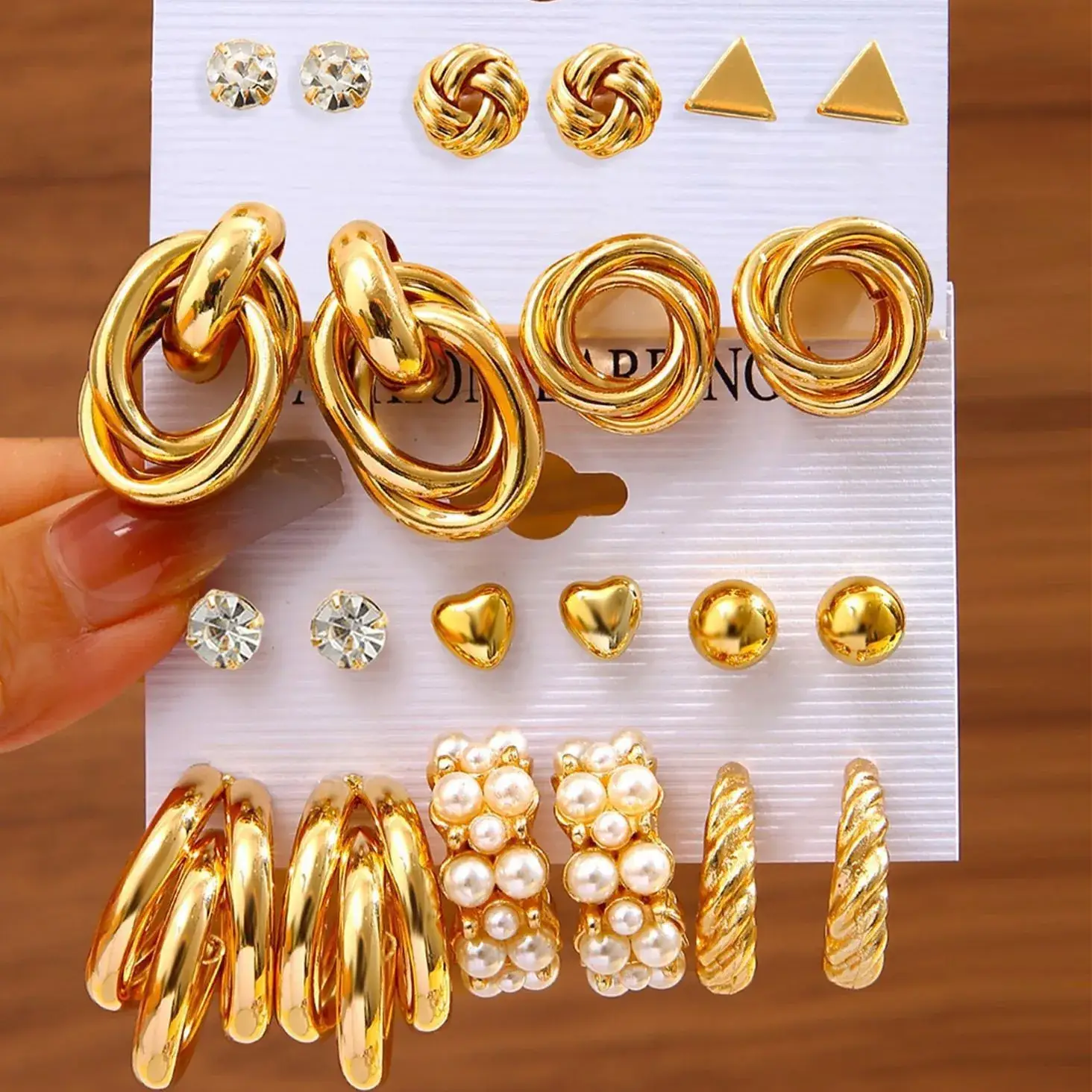 Gold Plated Spiral Earrings & Studs Set for Women - Image 29