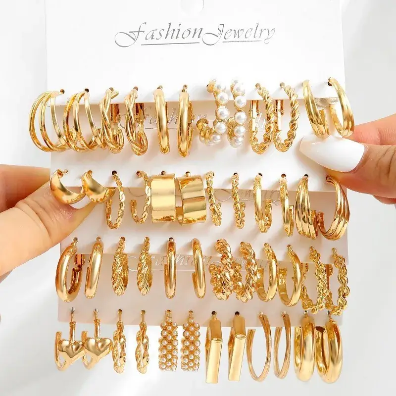 Gold Plated Spiral Earrings & Studs Set for Women - Image 3