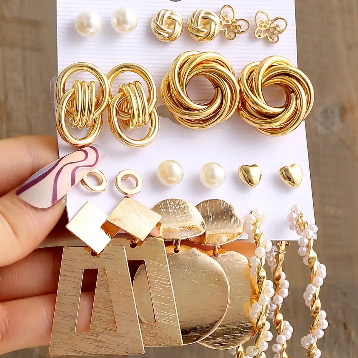 Gold Plated Spiral Earrings & Studs Set for Women - Image 32