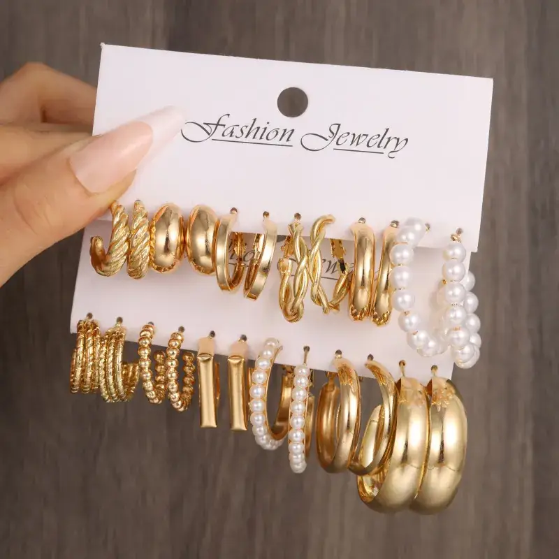 Gold Plated Spiral Earrings & Studs Set for Women - Image 41