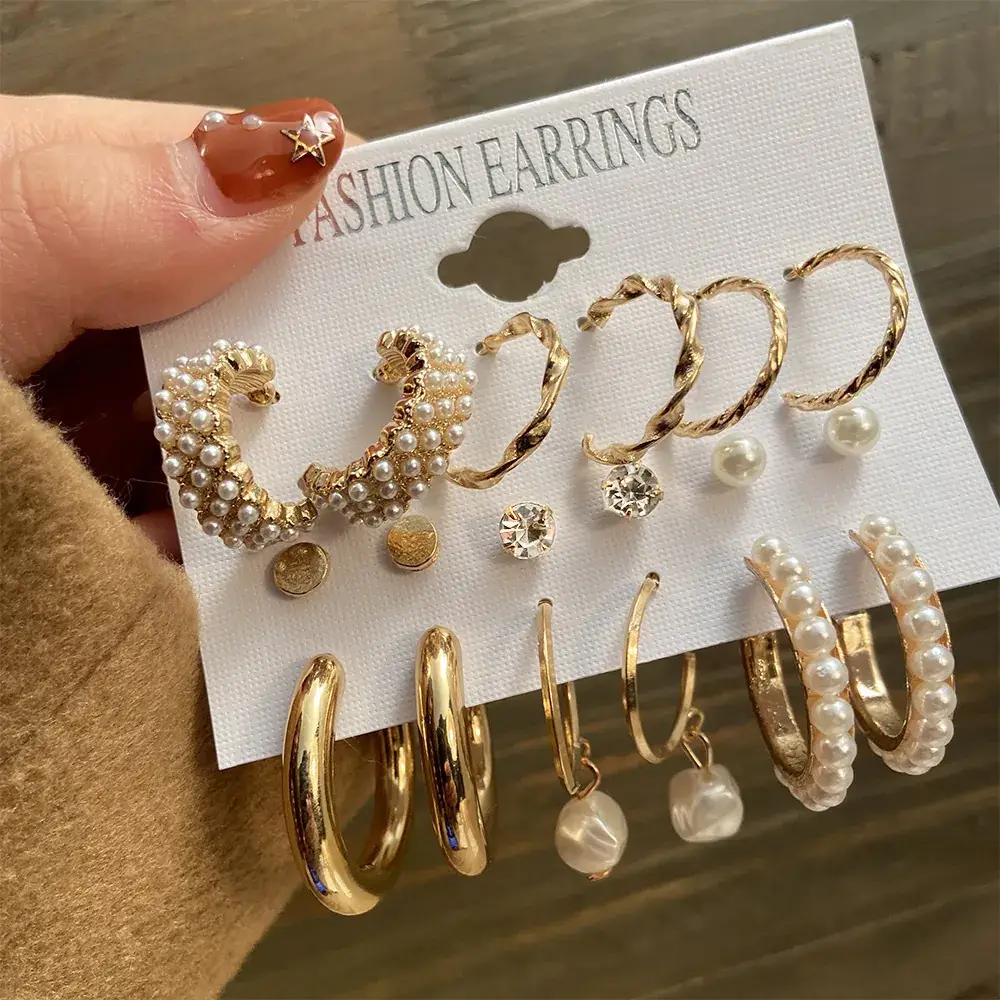 Gold Plated Spiral Earrings & Studs Set for Women - Image 44