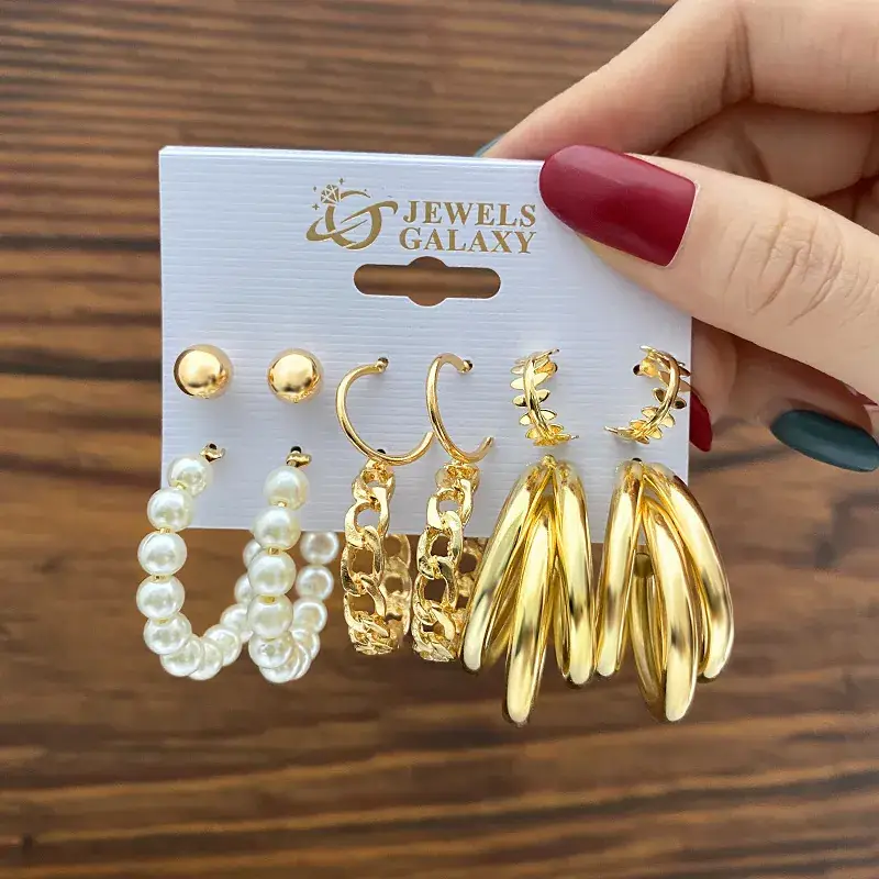 Gold Plated Spiral Earrings & Studs Set for Women - Image 53
