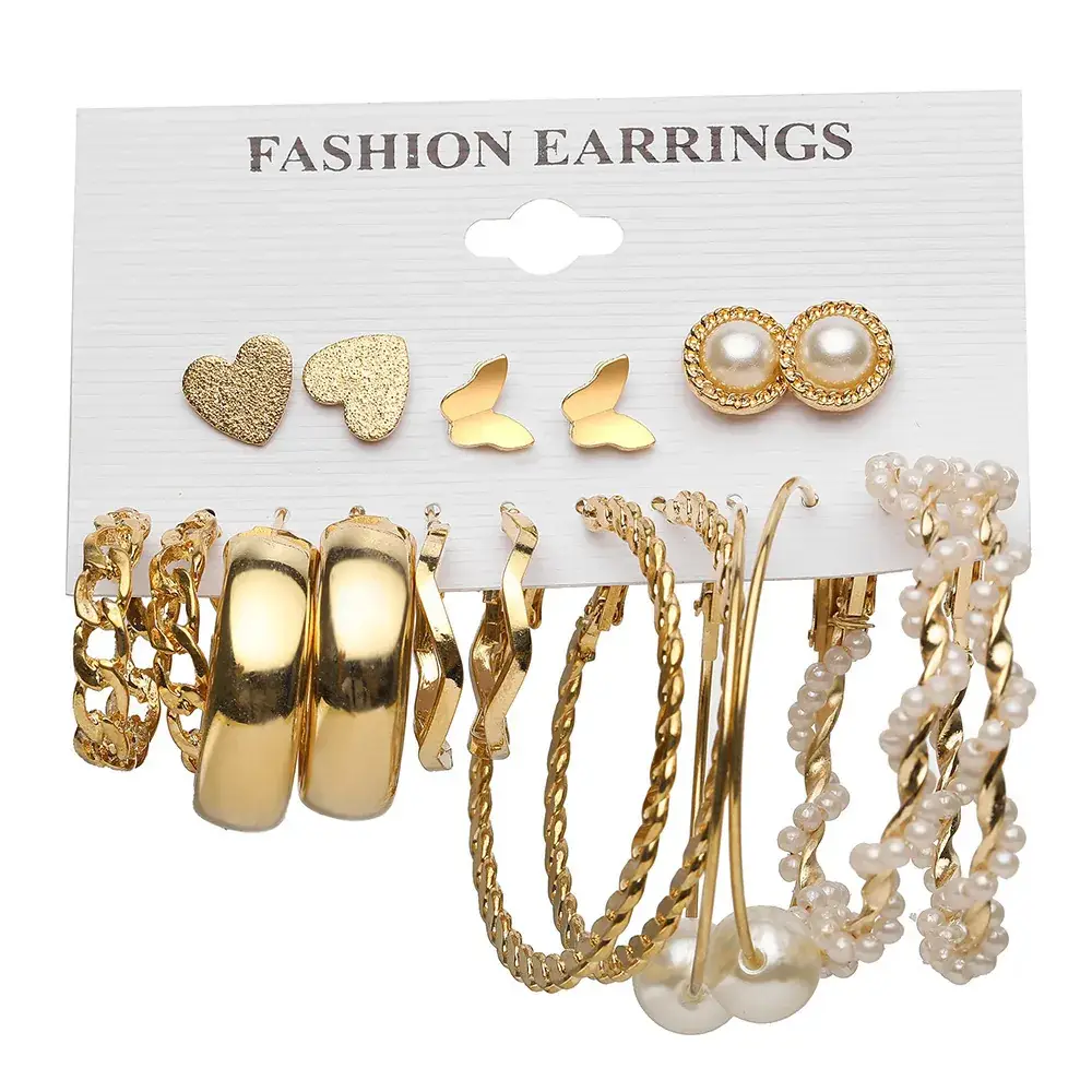 Gold Plated Spiral Earrings & Studs Set for Women - Image 61