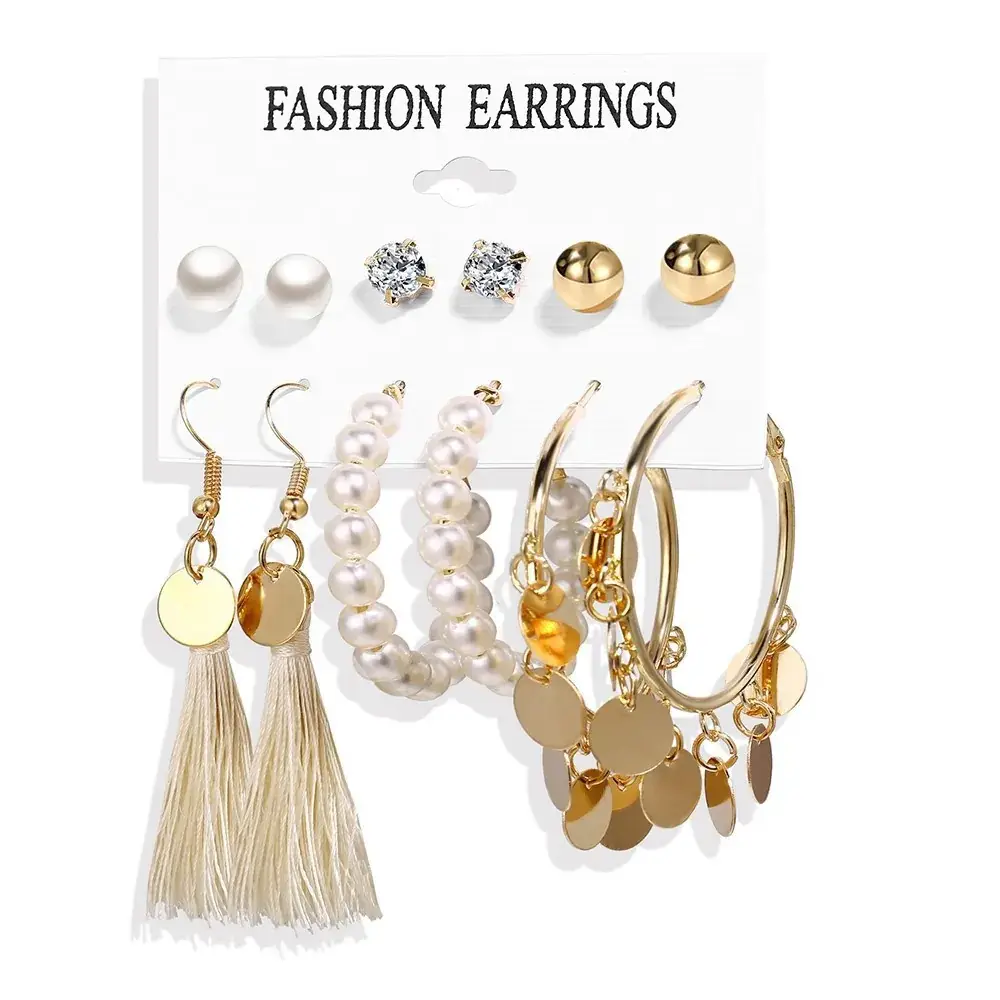 Gold Plated Spiral Earrings & Studs Set for Women - Image 62