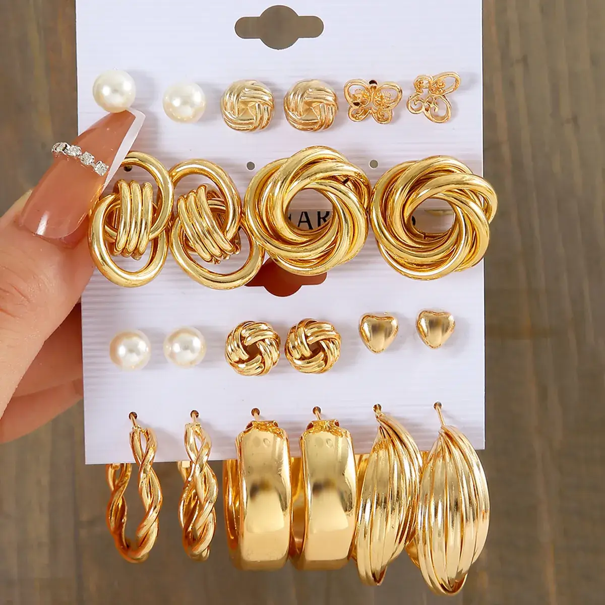 Gold Plated Spiral Earrings & Studs Set for Women - Image 7