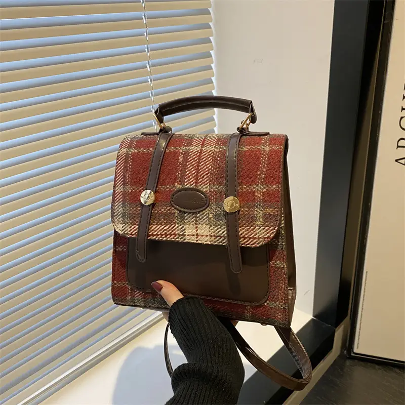 British College Style Plaid Shoulder Bag for Women