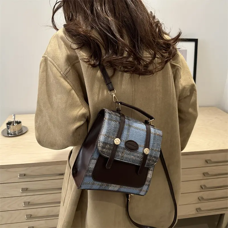 British College Style Plaid Shoulder Bag for Women