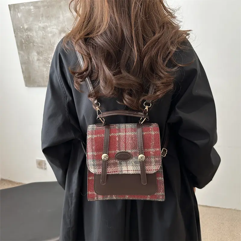 British College Style Plaid Shoulder Bag for Women