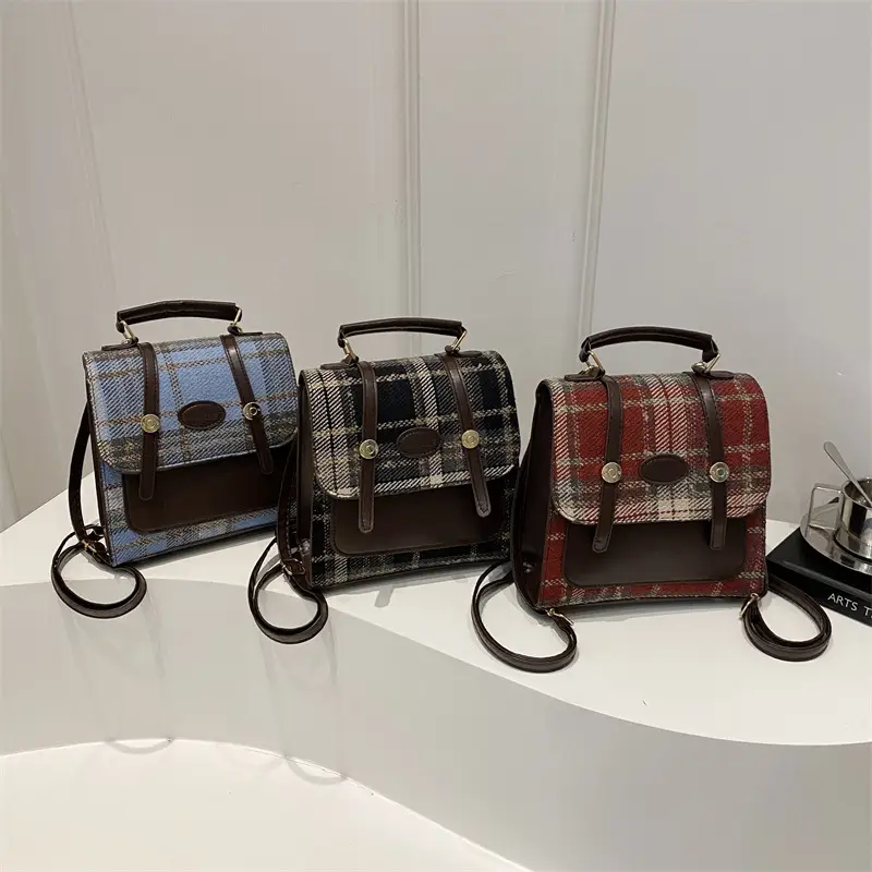 British College Style Plaid Shoulder Bag for Women